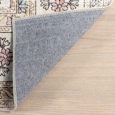 Teja Peach Persian Medallion Machine Washable Area Rug, 4' x 6'