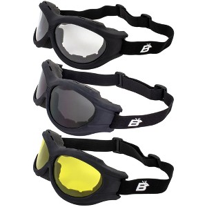 3 Pairs of Birdz Eyewear Buzzard Safety Motorcycle Goggles with Clear, Smoke, Yellow Lenses - 1 of 4
