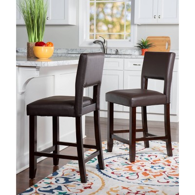Dark Brown Wood and Leather Counter Stool, 24"