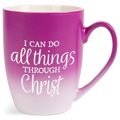 Elanze Designs I Can Do All Things Christ Two Toned Ombre Matte Pink and White 12 ounce Ceramic Stoneware Coffee Cup Mug