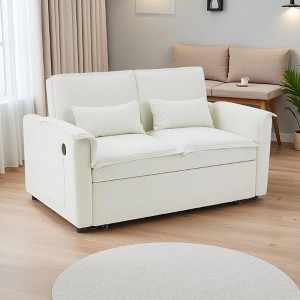 55.2" Velvet 2-Seater Convertible Sofa Bed with Adjustable Back & 2 Lumbar Pillows - 1 of 4