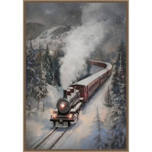 23"x33" Amanti Art Snowfall Steam Train by Melloi Framed Canvas Wall Art - 1 of 4
