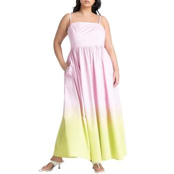 ELOQUII Women's Plus Size Ombre Flare Skirt Maxi Dress