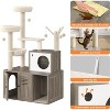 55'' Cat Tree Tower with Hidden Litter Box Enclosure, Cat Condo with Hammock, Scratching Post, Teaser Toys, Modern Furniture, Rustic Brown/Grey - 3 of 4