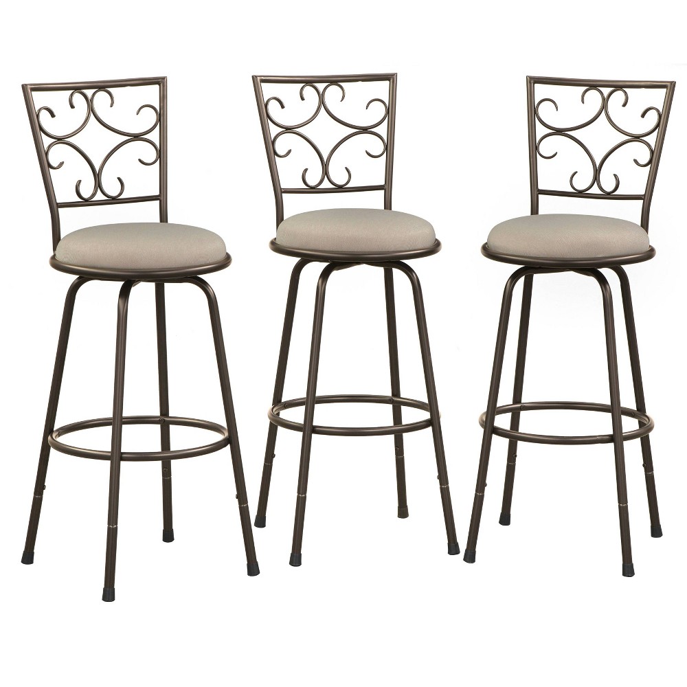 Set of 3 Claremont Adjustable Height Swivel Barstools Brown/Beige - Buylateral: Metal Frame, Microfiber, 24-30" Seat