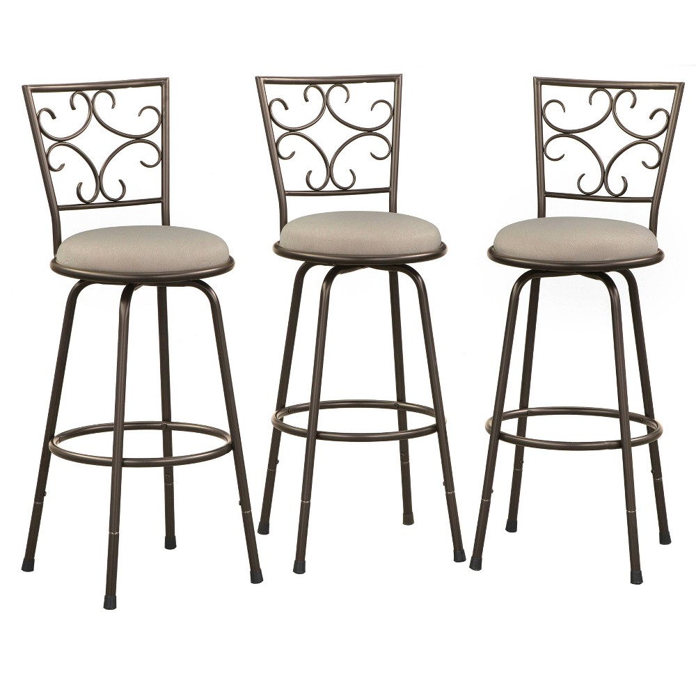 Photos - Chair Set of 3 Claremont Adjustable Height Swivel Barstools Brown/Beige - Buylat