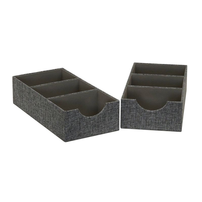 Household Essentials Set of 2 3-Section Drawer Trays Graphite Linen, 1 of 10