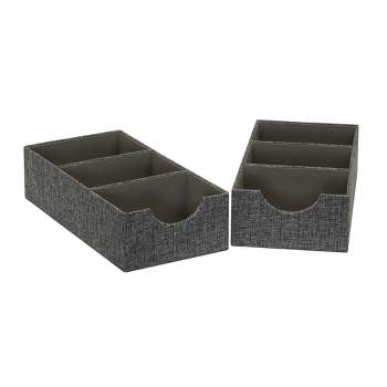Household Essentials Set of 2 3-Section Drawer Trays Graphite Linen