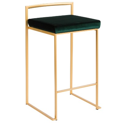 Fuji Glam Gold Frame with Green Velvet Cushion Counter Stool - Set of 2