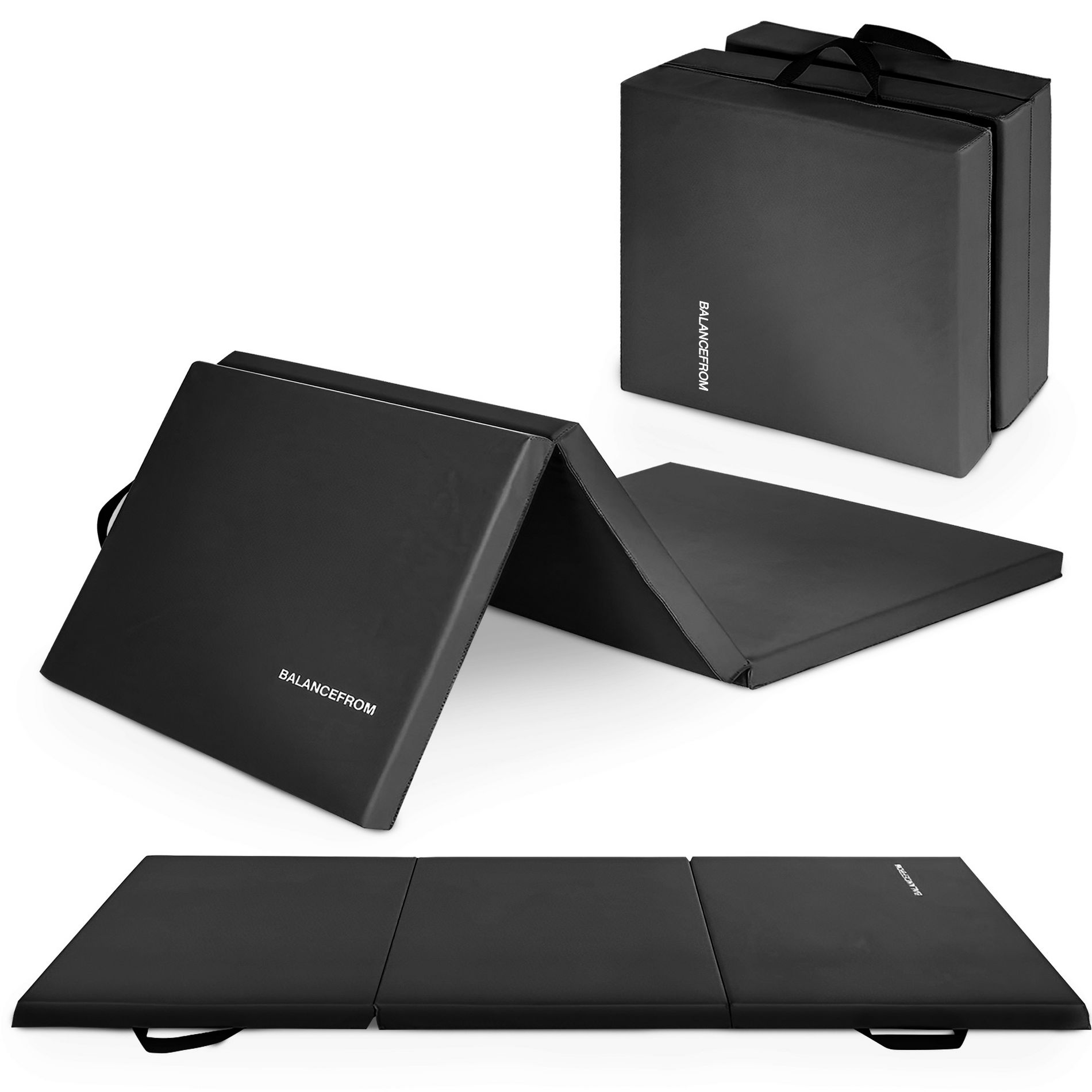 BalanceFrom Fitness GoGym 6 Ft x 2 Ft Folding Anti Tear High Density Vinyl 3 Panel Gym Exercise Mat for Yoga, Aerobics, Pilates & Gymnastics, Black