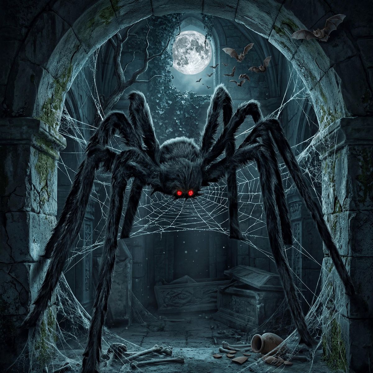 Joyfy 5 Ft Spider Halloween Outdoor Decorations, Scary Hairy Spider Plush Spider for Yard Patio Lawn Garden Window Creepy Halloween Decor Props - thumbnail 4