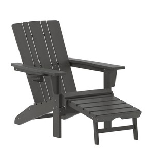 Flash Furniture Halifax HDPE Adirondack Chair with Cup Holder and Pull Out Ottoman, All-Weather HDPE Indoor/Outdoor Lounge Chair - 1 of 4