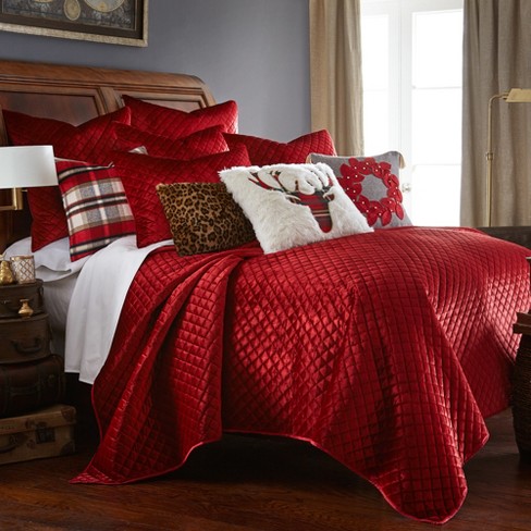 Red Velvet Holiday Quilt Set - One Full/Queen Quilt and Two Standard Pillow  Shams Red - Levtex Home