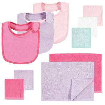 Hudson Baby Infant Girl Rayon from Bamboo Bib, Burp Cloth and Washcloth 10Pk, Pink Lilac, One Size