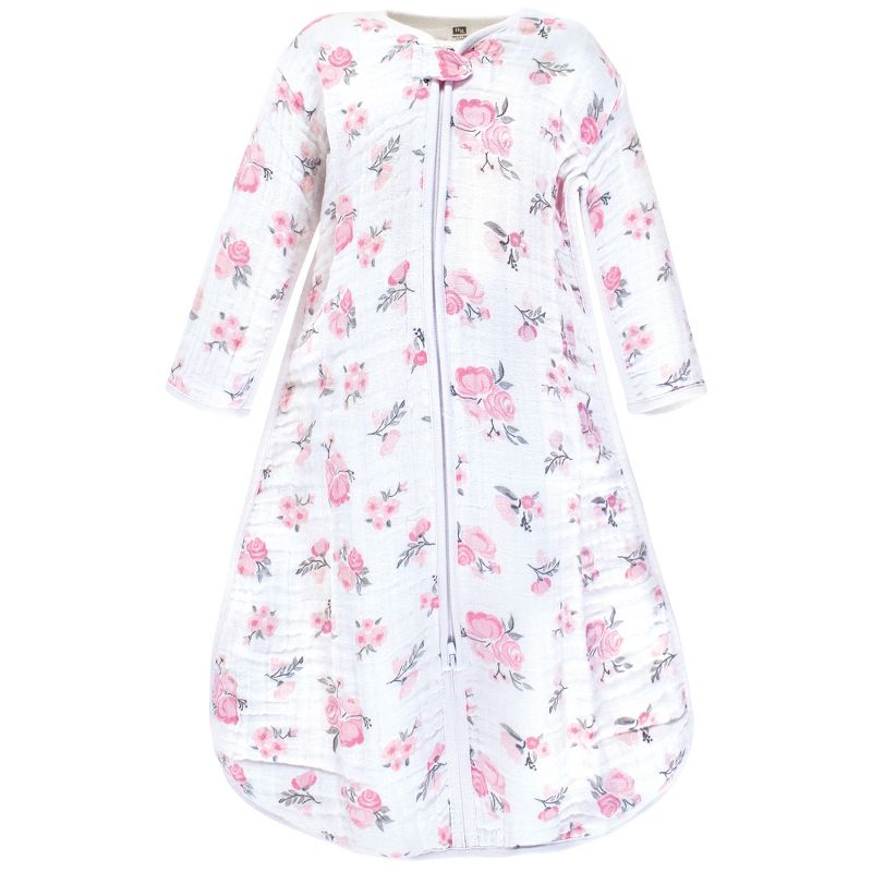 Hudson Baby Infant Girl Long Sleeve Muslin Sleeping Bag, Wearable Blanket, Sleep Sack, Pink Floral, 1 of 4