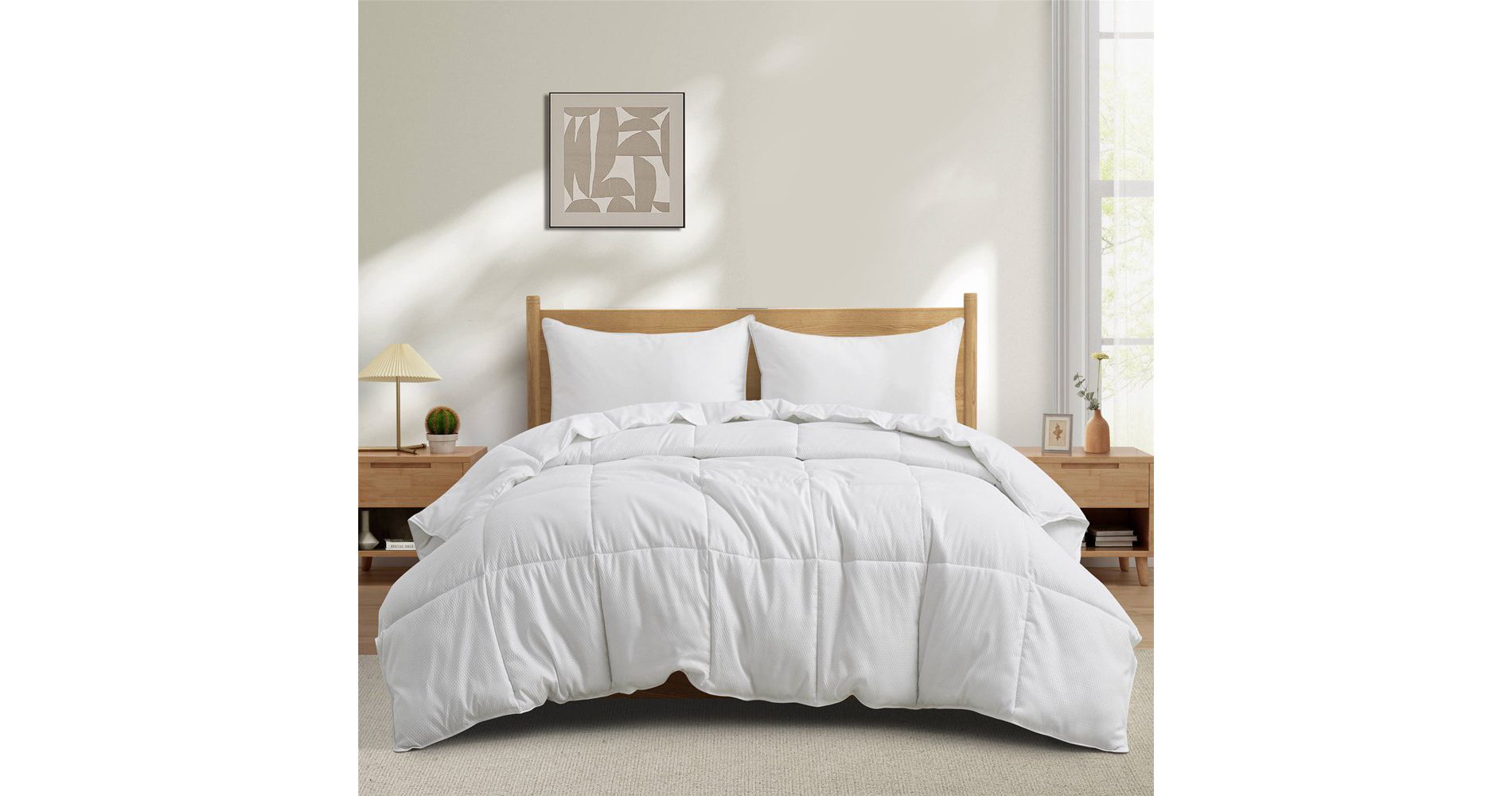 Peace Nest All Season White Down Alternative Duvet Comforter Insert with Jacquard Cover