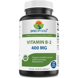 Brieofood Vitamin B2 (Riboflavin) 400mg, 120 Veggie Capsules - Gluten Free, Non-GMO - 1 of 4