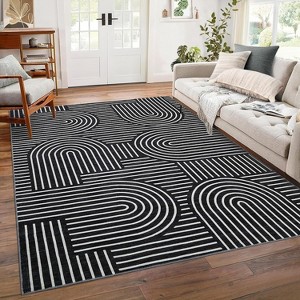 Modern Abstract Stripe Rug, Soft Low-Pile Washable Non-Slip Carpet for Living Room, Bedroom, Office - 1 of 4