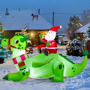 Paaaawaters 6 FT Long Christmas Inflatable Dinosaur Outdoor Decoration, Inflatable Santa Riding Dinosaur - 1 of 4