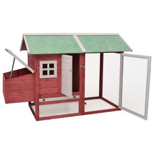vidaXL Chicken Coop Brown and Green Solid pine/fir wood - Red - 1 of 4