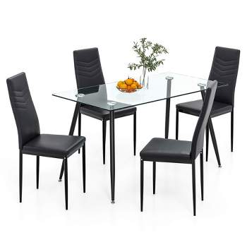 Tangkula 5 PCS 51" Rectangle Dining Set 0.3" Thick Glass Table w/ 4 Padded Dining Chairs