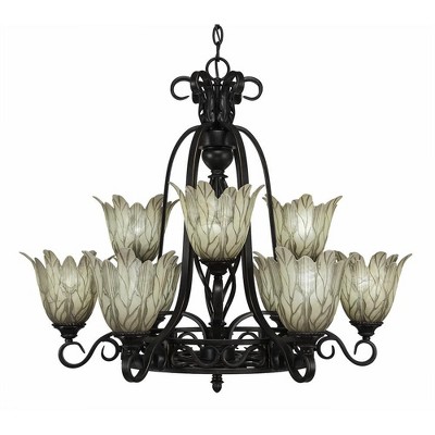 Toltec Lighting Elegante 9 - Light Chandelier in  Dark Granite with 7" Vanilla Leaf Shade