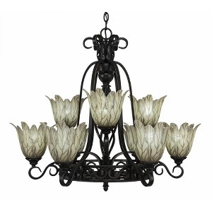 Toltec Lighting Elegante 9 - Light Chandelier in  Dark Granite with 7" Vanilla Leaf Shade - 1 of 1
