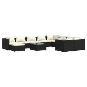 vidaXL 11 Piece Outdoor Lounge Set - Poly Rattan Garden Furniture with Cushions - Weather-Resistant, Comfortable, Modular Design - Black and Cream - 1 of 4