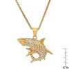 Steeltime Men's stainless steel and simulated diamonds shark pendant. Color Options: Silver, Gold - 3 of 4