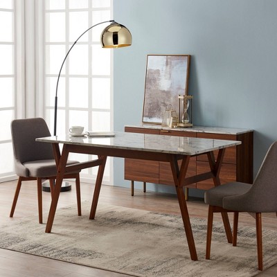 Ashton Faux Marble and Walnut Rectangular Dining Table