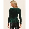 Allegra K Women's Velvet Elegant V-Neck Long Sleeves Peplum Blouses - 2 of 4