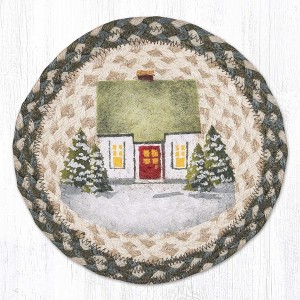 Earth Rugs Holiday Village 2 Round Trivet – 10" Winter Town Scene Braided Jute Hot Pad - 1 of 3