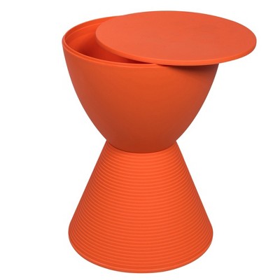 Modern Round Orange Plastic Side Table with Ribbed Leg