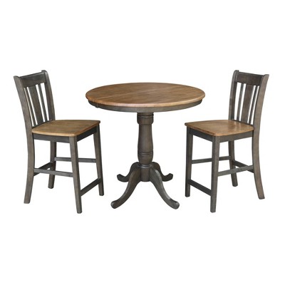 36" Reed Round Extendable Dining Table with 2 San Remo Stools Tan/Washed Coal - International Concepts