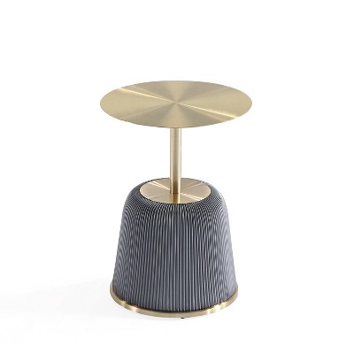 Gold and Gray Metal Round Accent Table with Ridged Base