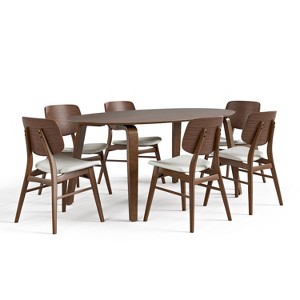 HOMES: Inside + Out 7pc Sandy Cove Mid-Century Modern Oval Dining Room Set Walnut - 1 of 4