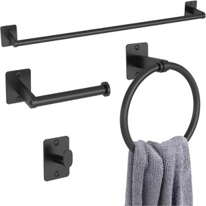 Attop Matte Black Bathroom Accessories Set, 4 Pieces Bathroom Hardware Set, 24 inch Towel Bar, Towel Racks for Bathroom - 1 of 4