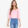 Anna-Kaci Women's Square Neck Ruched Bust 3/4 Sleeve Peplum Top- Small, Pink - 3 of 4
