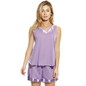 Dreamcrest Womens Satin Trim & Embroidered Short Set  Stylish & Comfortable Loungewear - 1 of 3
