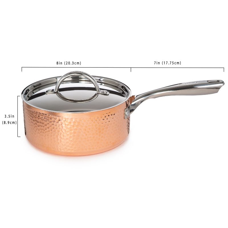 BergHOFF Vintage Tri-Ply Copper Saucepan With Stainless Steel Lid, Gold, 2 of 7