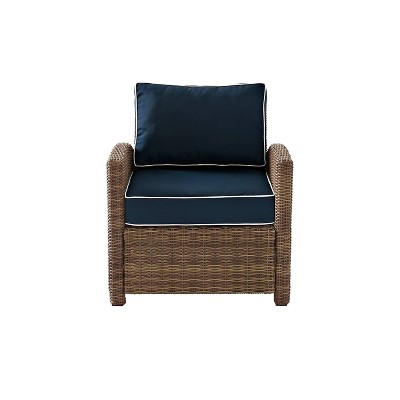 Bradenton Weathered Brown Wicker Armchair with Navy Cushions