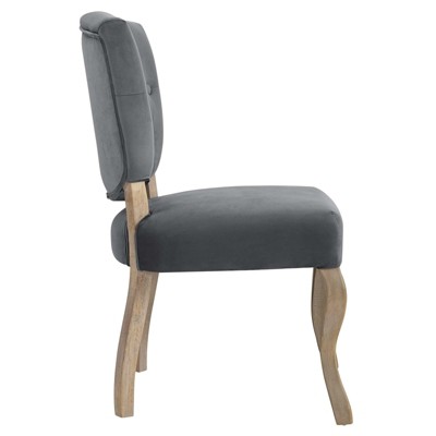 Elegant Gray Velvet Upholstered Side Chair with Weathered Wood Legs