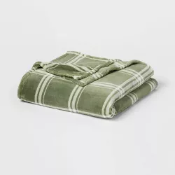 King Holiday Print Microplush Bed Blanket Green Plaid - Threshold™