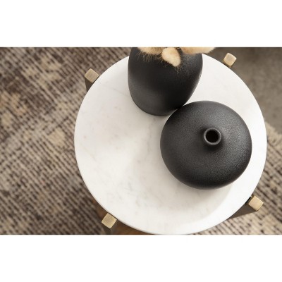 Walnut Brown and White Marble Round Accent Table