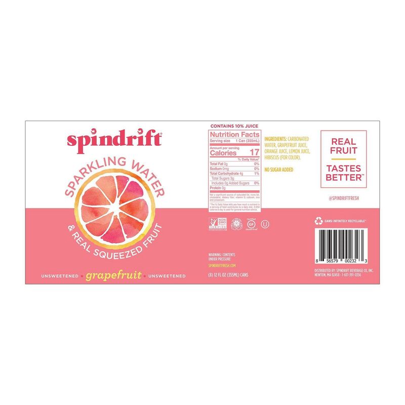 Spindrift Grapefruit Sparkling Water - 8pk/12 fl oz Cans, 4 of 9