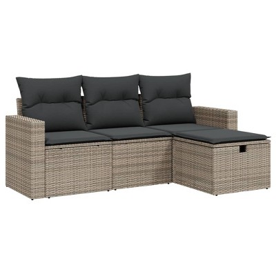vidaXL Patio Sofa Set with Cushions Outdoor Furniture 4 Piece Poly Rattan - Gray without storage