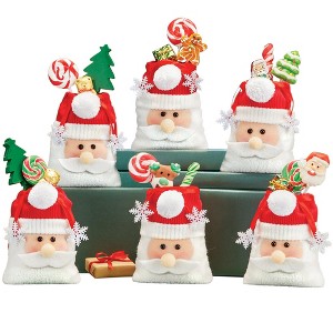Collections Etc Jolly Fabric Santa Drawstring Treat Bags - Set of 6 - 1 of 2