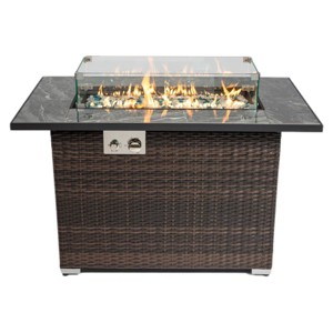 Mondawe 44 Inch Outdoor Rattan Fire Pit With Ceramic Tabletop Gas Fire Table - 1 of 4