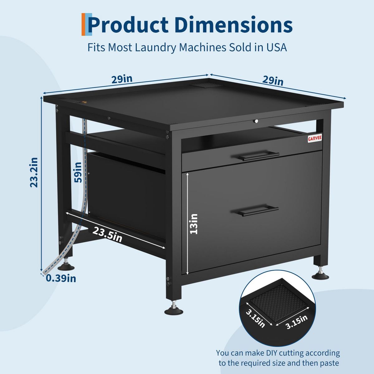 Heavy Duty Metal Washer and Dryer Pedestal Stand - Pullout Shelf & Storage Drawer, Global Anti-Vibration Riser, Adjustable Feet, 850 lbs - thumbnail 4