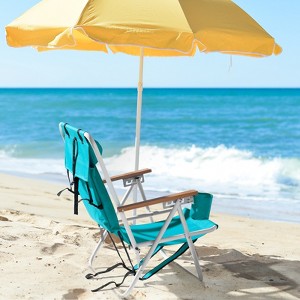 KTMBDW Folding Beach Chair Adjustable Headrest w/4 Flexible Tilt Angle, Cup Holder Portable High Strength Cleanable Fabric for Sand Camping Lawn - 1 of 4